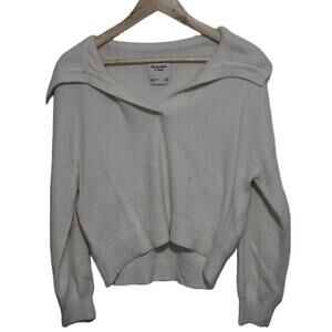 Womens Abercrombie & Fitch Cream Ribbed Knit Long Sleeve V-Neck Sweater Size XS